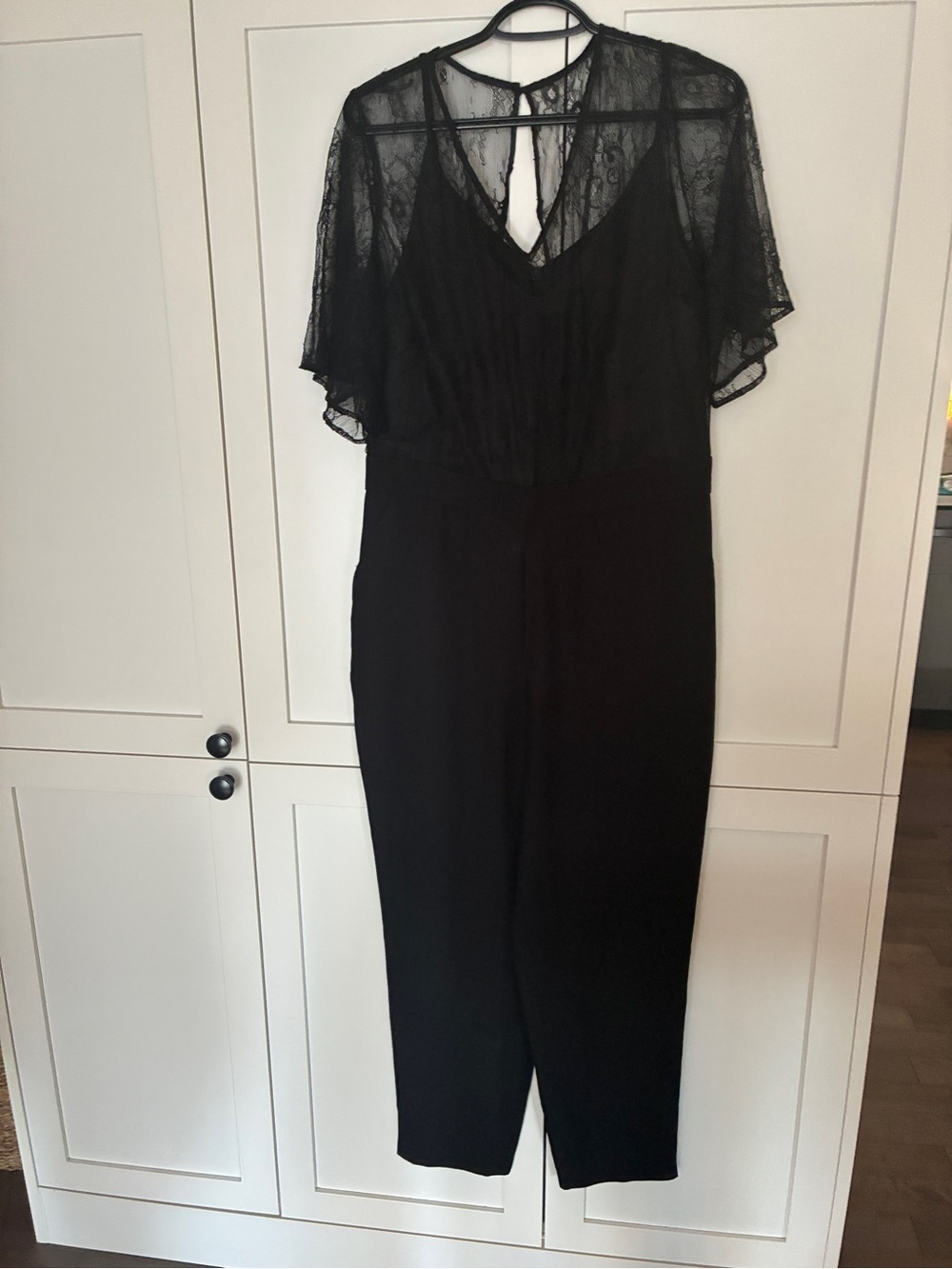 RW&CO. Black Lace Flutter-Sleeve Jumpsuit